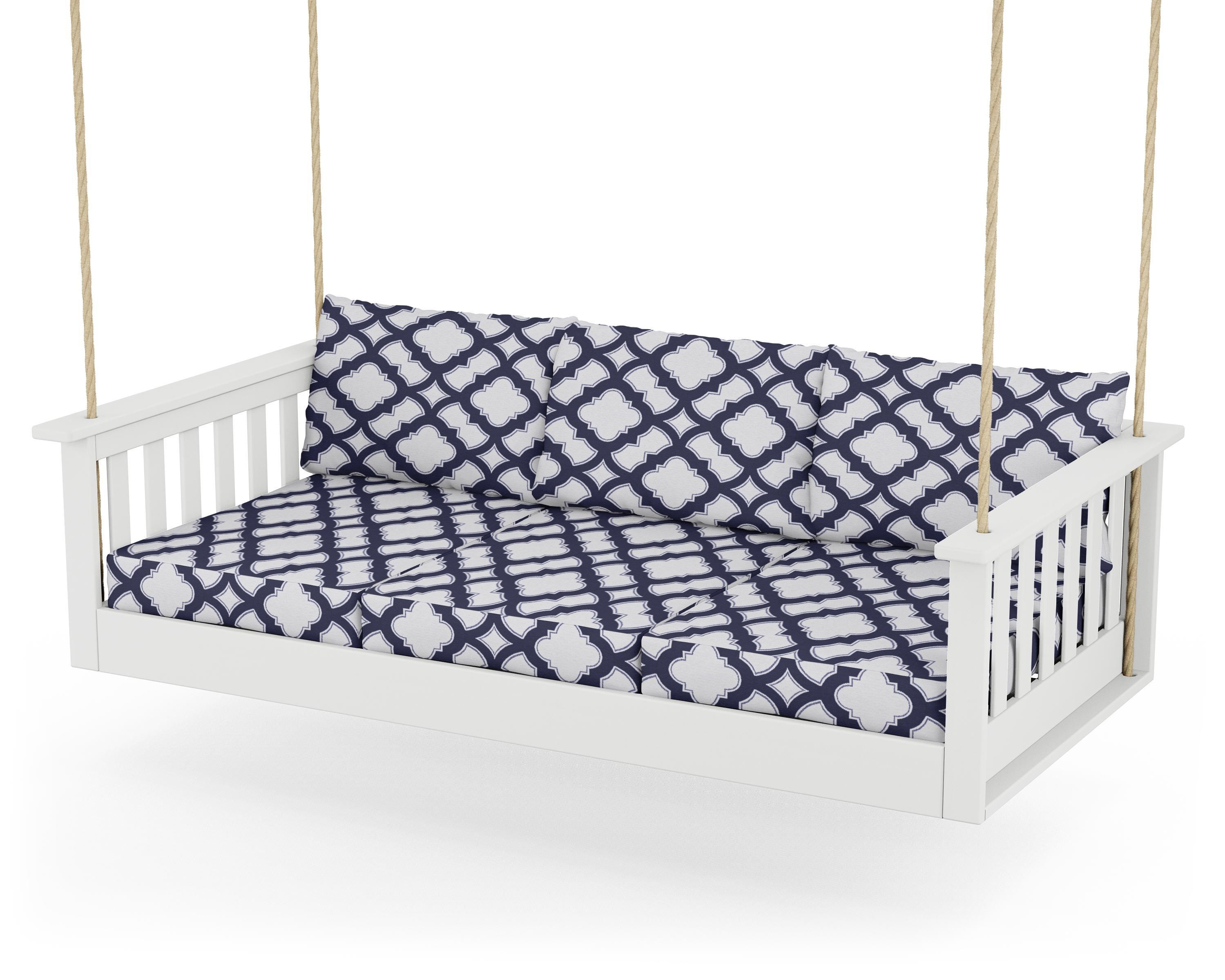 POLYWOOD® Vineyard Daybed Swing in White / Trellis Navy