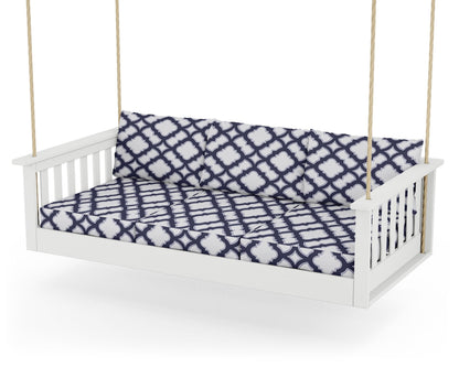 POLYWOOD® Vineyard Daybed Swing in White / Trellis Navy