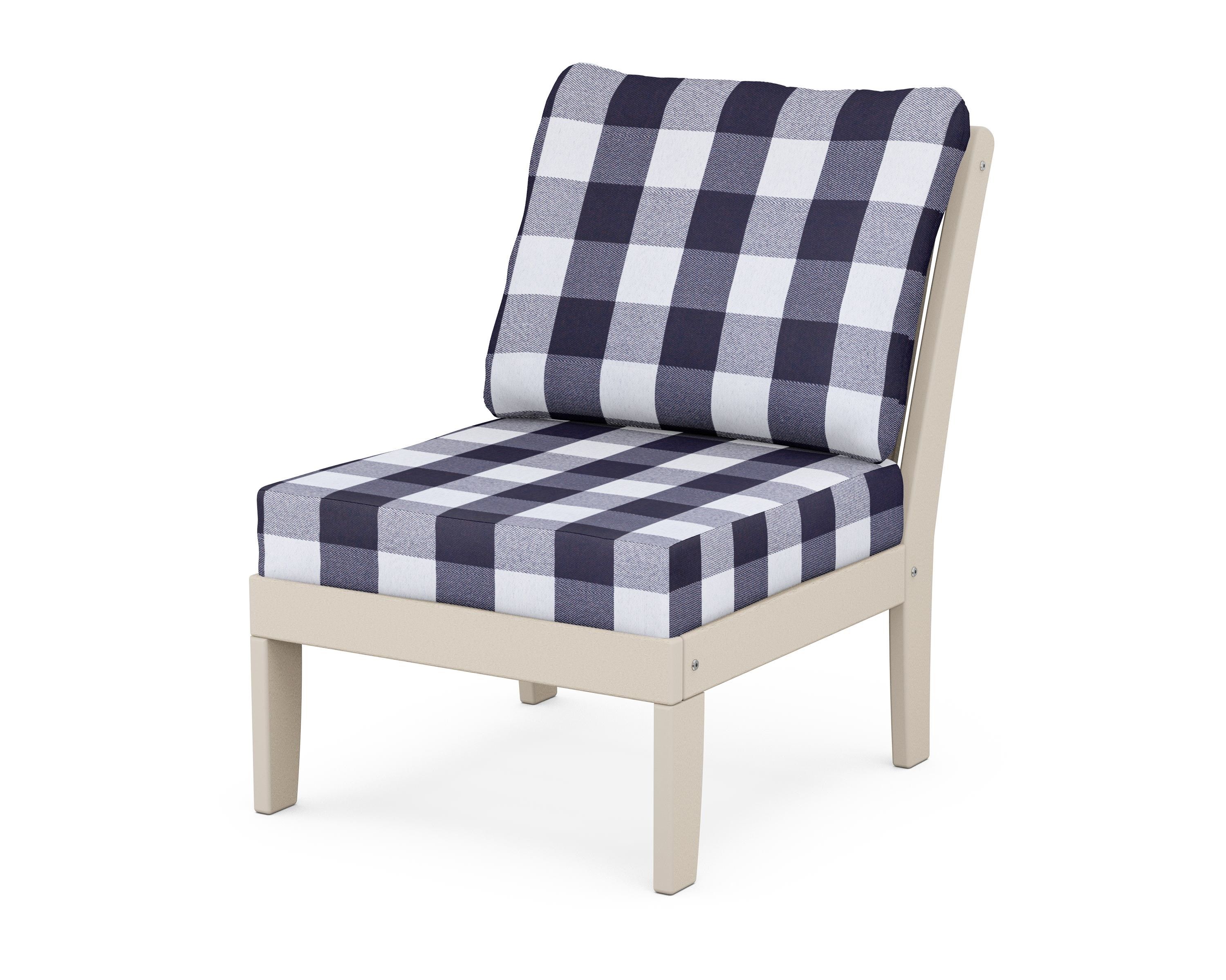 POLYWOOD® Braxton Modular Armless Chair in Sand / Buffalo Plaid Navy