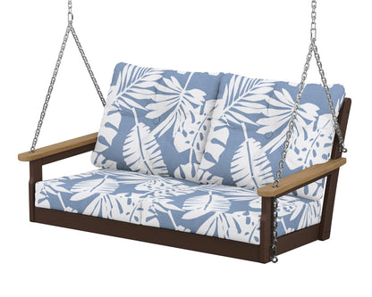 POLYWOOD® Vineyard Deep Seating Swing in Mahogany / Natural / Leaf Sky Blue