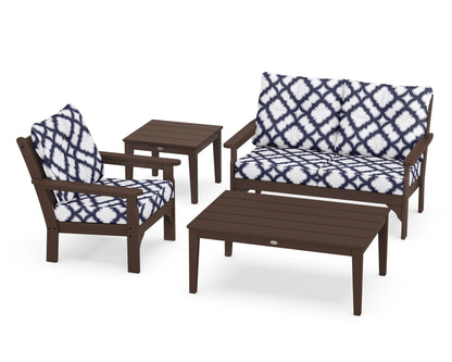 POLYWOOD® Vineyard 4-Piece Deep Seating Set in Mahogany / Trellis Navy