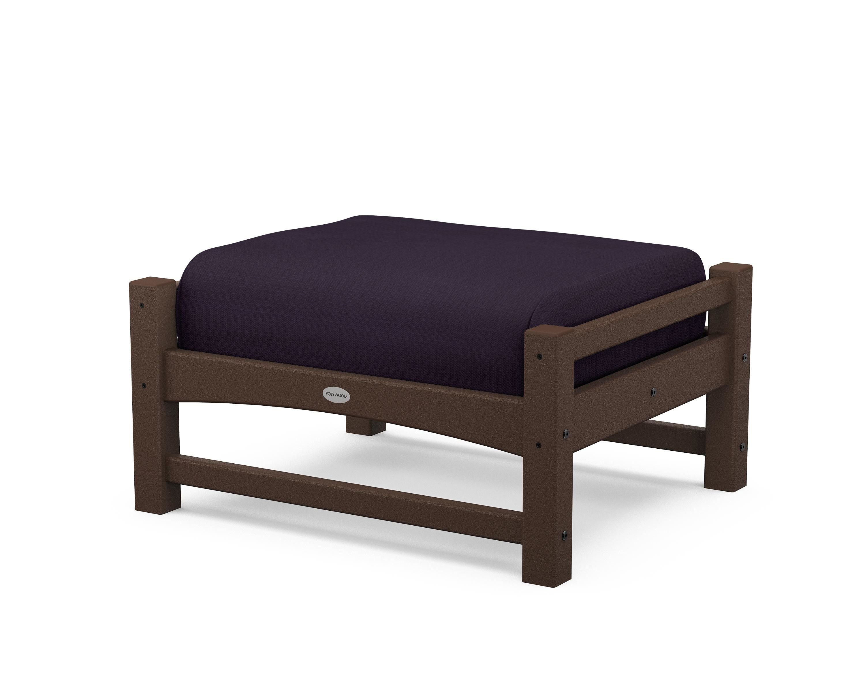 POLYWOOD® Club Ottoman in Mahogany / Navy Linen