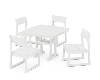 POLYWOOD® EDGE Side Chair 5-Piece Dining Set with Trestle Legs in White