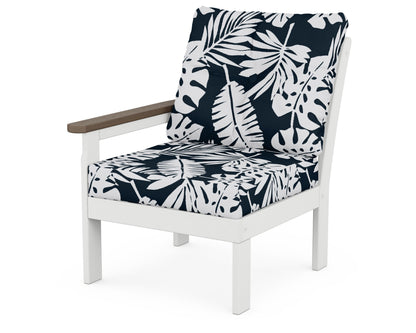 POLYWOOD® Vineyard Modular Left Arm Chair in White / Kona / Leaf Marine Indigo