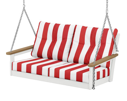POLYWOOD® Vineyard Deep Seating Swing in White / Natural / Cabana Stripe Crimson