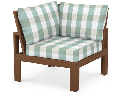 Unbranded Modular Corner Chair in Teak / Buffalo Plaid Glacier Spa