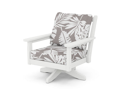 POLYWOOD® Chippendale Deep Seating Swivel Chair in White / Leaf Grey Mist
