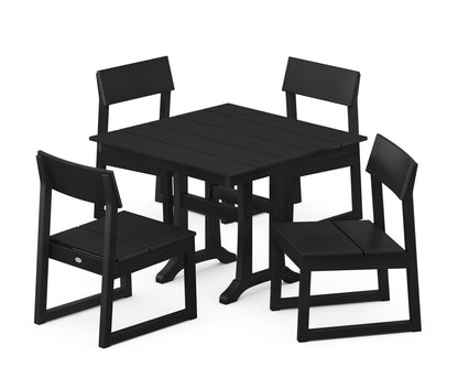 POLYWOOD® EDGE 5-Piece Farmhouse Trestle Side Chair Dining Set in Black
