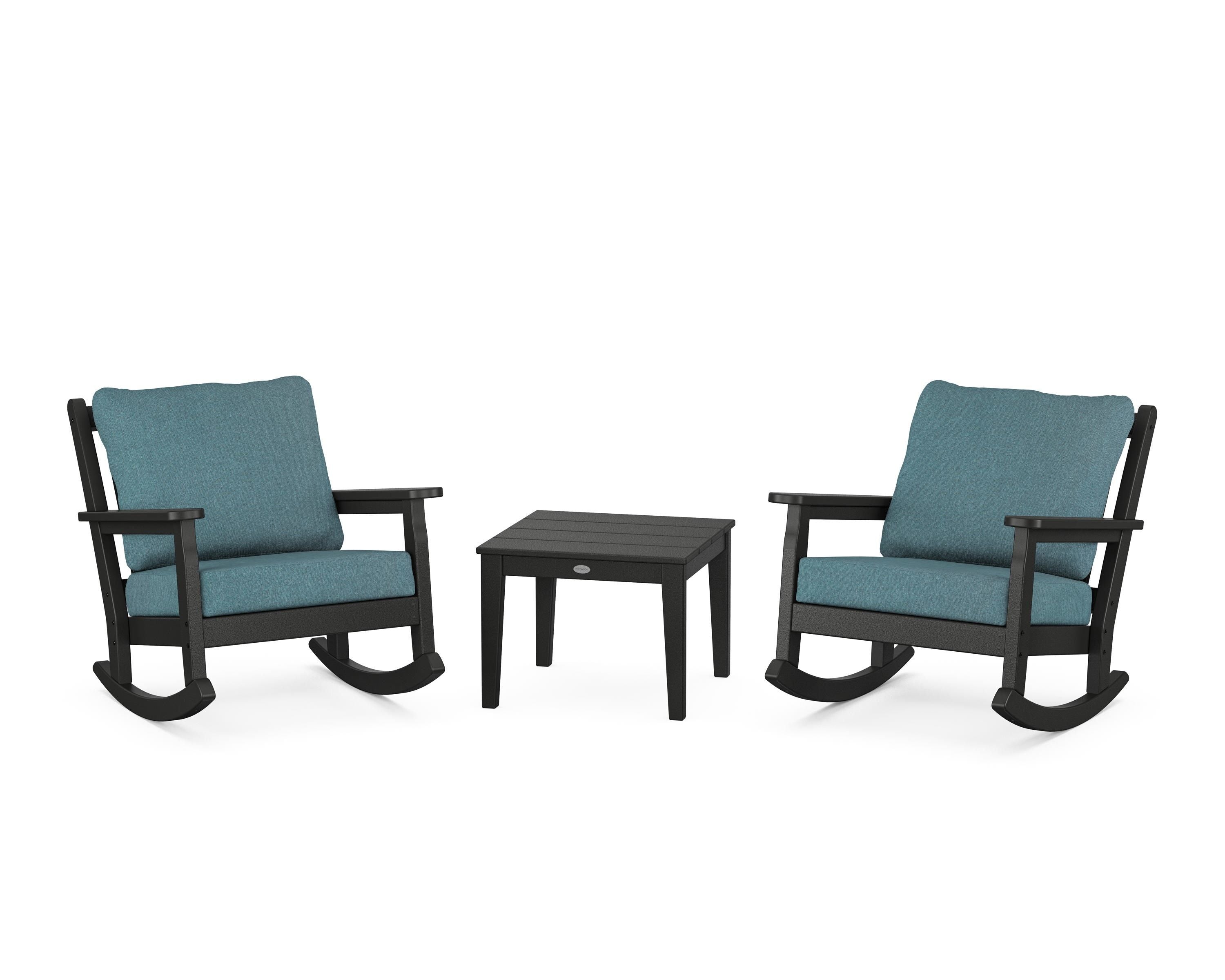POLYWOOD® Chippendale 3-Piece Deep Seating Rocker Set in Black / Ocean Teal