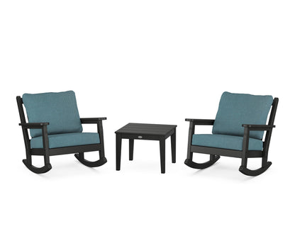 POLYWOOD® Chippendale 3-Piece Deep Seating Rocker Set in Black / Ocean Teal