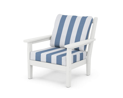 POLYWOOD® Chippendale Deep Seating Chair in White / Cabana Stripe Sky Blue