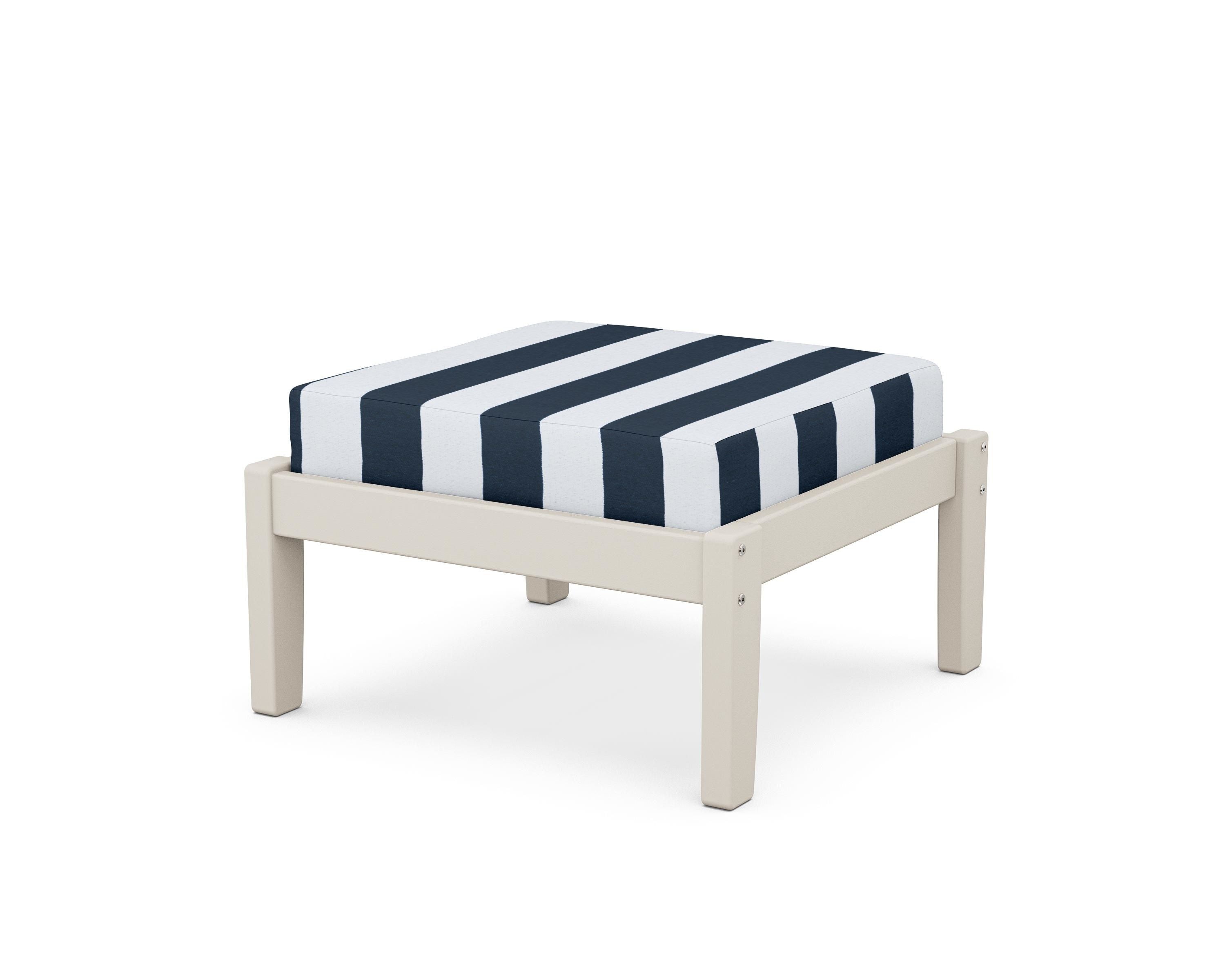 Unbranded Deep Seating Ottoman in Sand / Cabana Stripe Marine Indigo