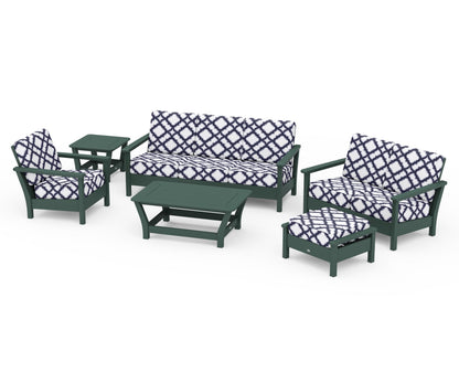 POLYWOOD® Harbour 6-Piece Outdoor Living Set in Green / Trellis Navy
