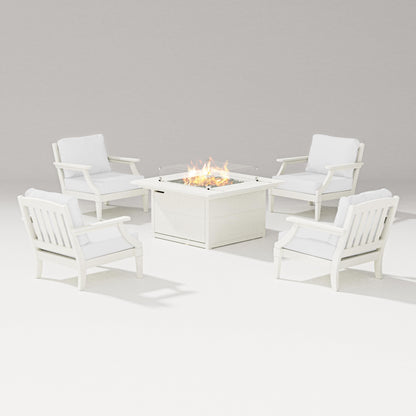 PW Designer Series Estate 5-Piece Lounge Fire Table Set in Vintage White / Natural