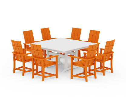 POLYWOOD® Modern Adirondack 9-Piece Farmhouse Trestle Dining Set in Tangerine / White