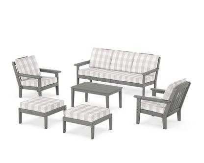 Country Living Cottage 6-Piece Lounge Sofa Set in Slate Grey / Buffalo Plaid Dune Burlap