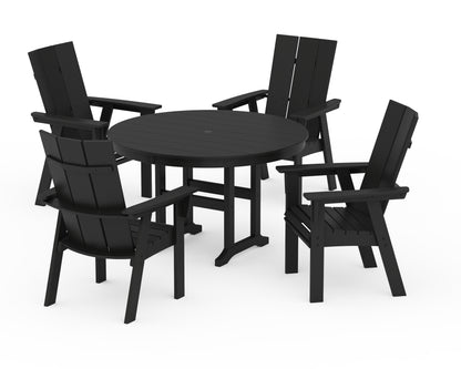 POLYWOOD® Modern Curveback Adirondack 5-Piece Round Farmhouse Dining Set in Black