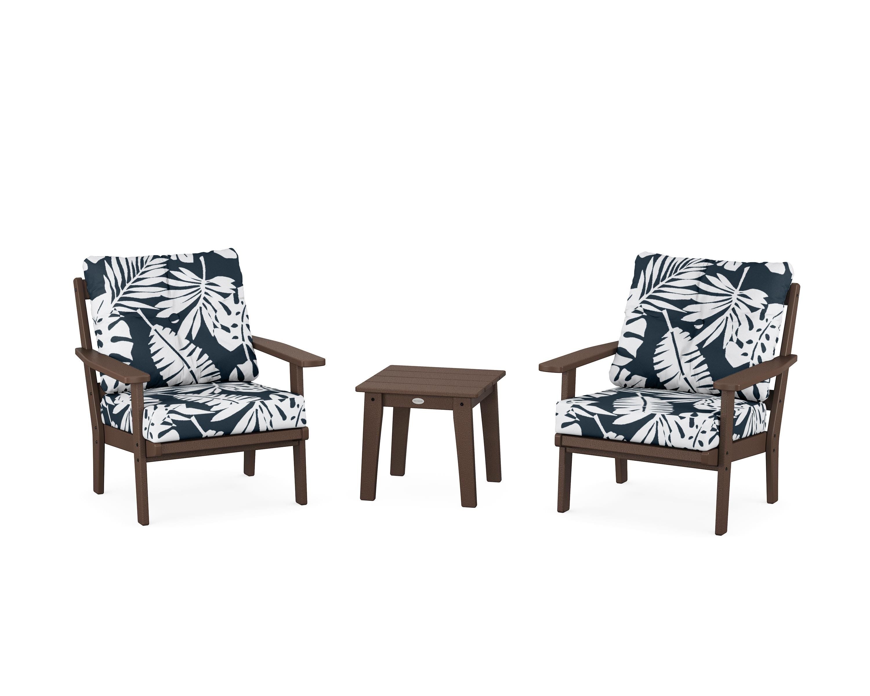 POLYWOOD® Oxford 3-Piece Deep Seating Set in Mahogany / Leaf Marine Indigo