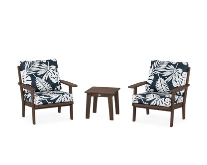 POLYWOOD® Oxford 3-Piece Deep Seating Set in Mahogany / Leaf Marine Indigo