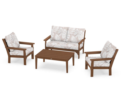POLYWOOD® Vineyard 4-Piece Deep Seating Set in Teak / Leaf Dune Burlap