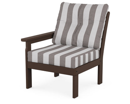 POLYWOOD® Vineyard Modular Left Arm Chair in Mahogany / Cabana Stripe Grey Mist