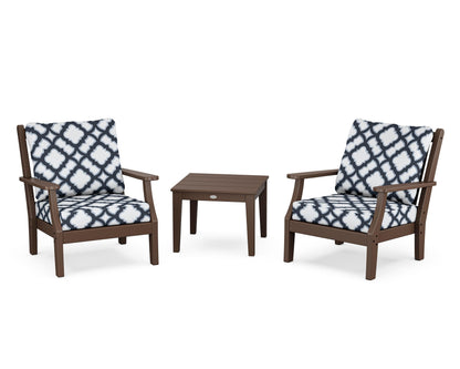 Country Living Wovendale 3-Piece Deep Seating Set in Mahogany / Trellis Marine Indigo
