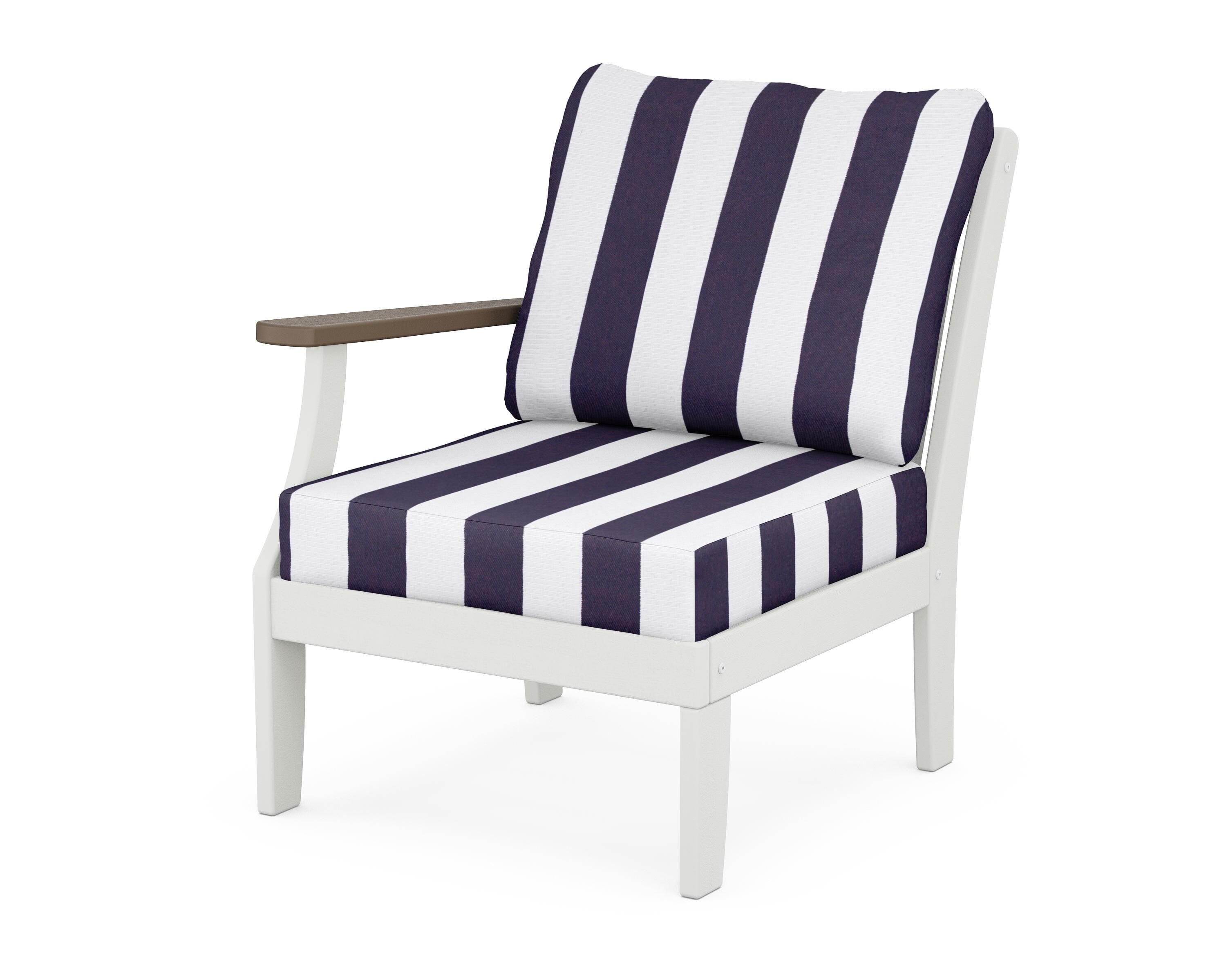 POLYWOOD® Braxton Modular Left Arm Chair in White / Kona / Cabana Stripe Navy