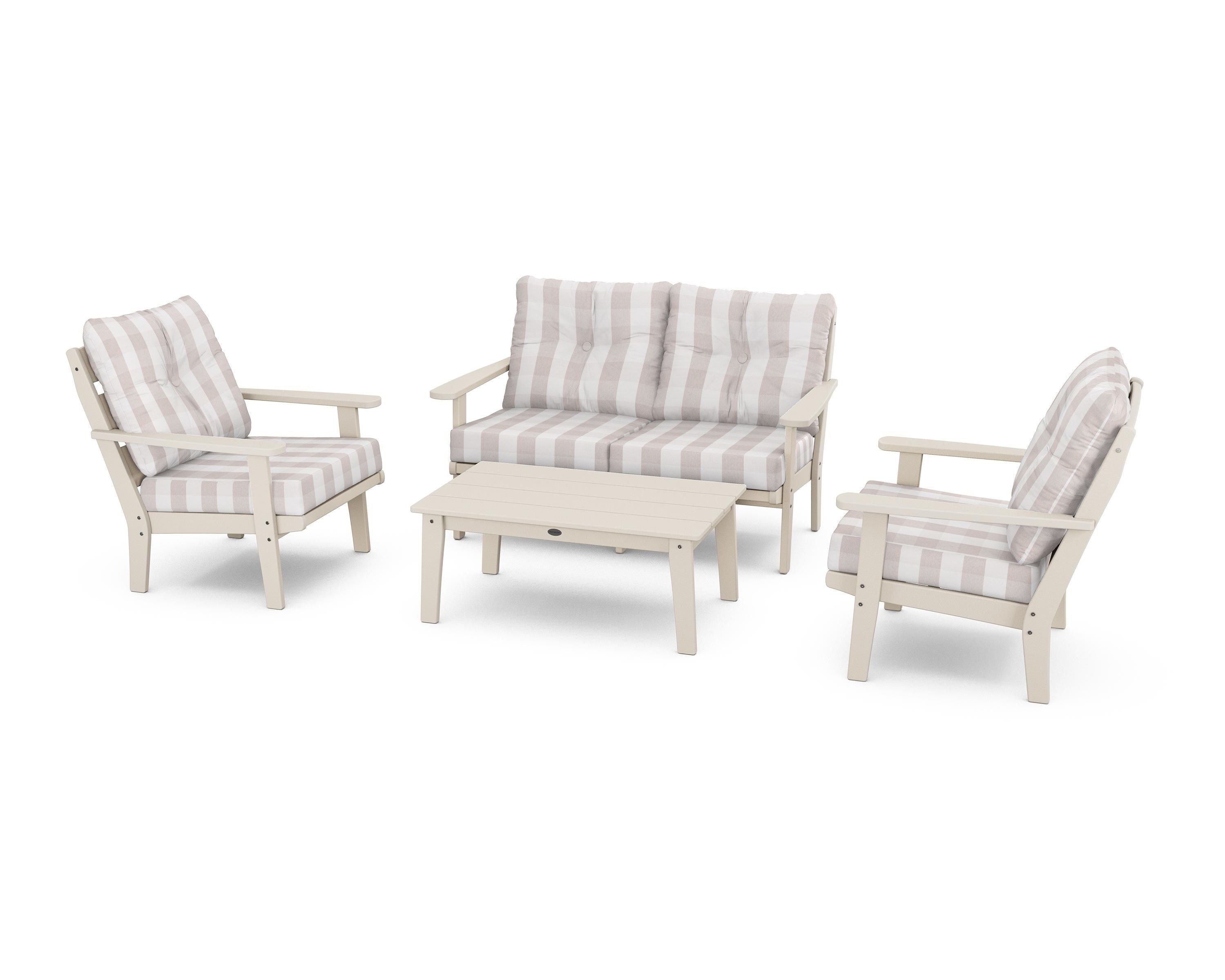 POLYWOOD® Lakeside 4-Piece Deep Seating Set in Sand / Buffalo Plaid Dune Burlap