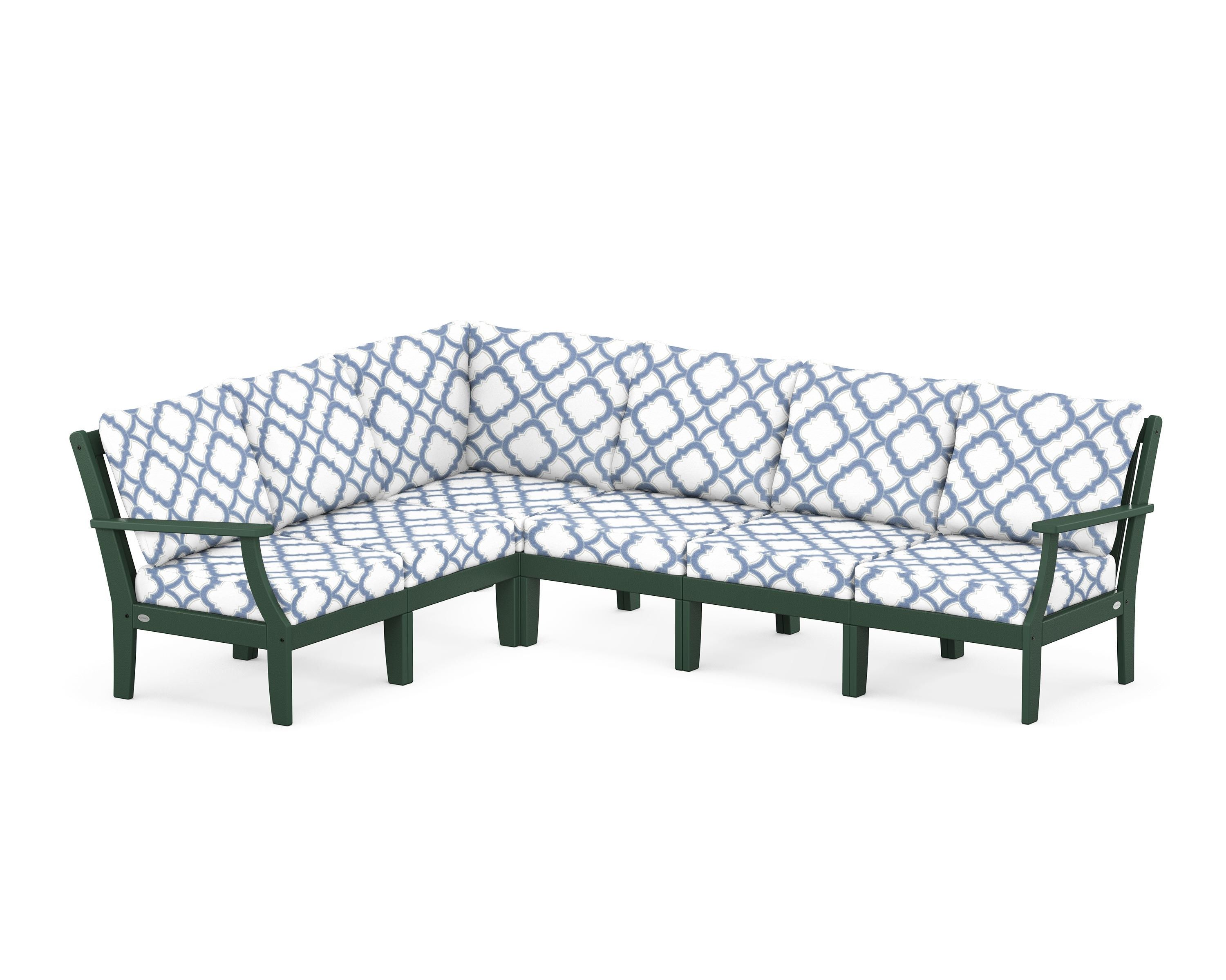 POLYWOOD® Braxton Modular 6-Piece Deep Seating Set in Green / Trellis Sky Blue