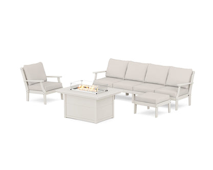 POLYWOOD® Braxton Sectional Lounge and Fire Pit Set in Sand / Cast Ash