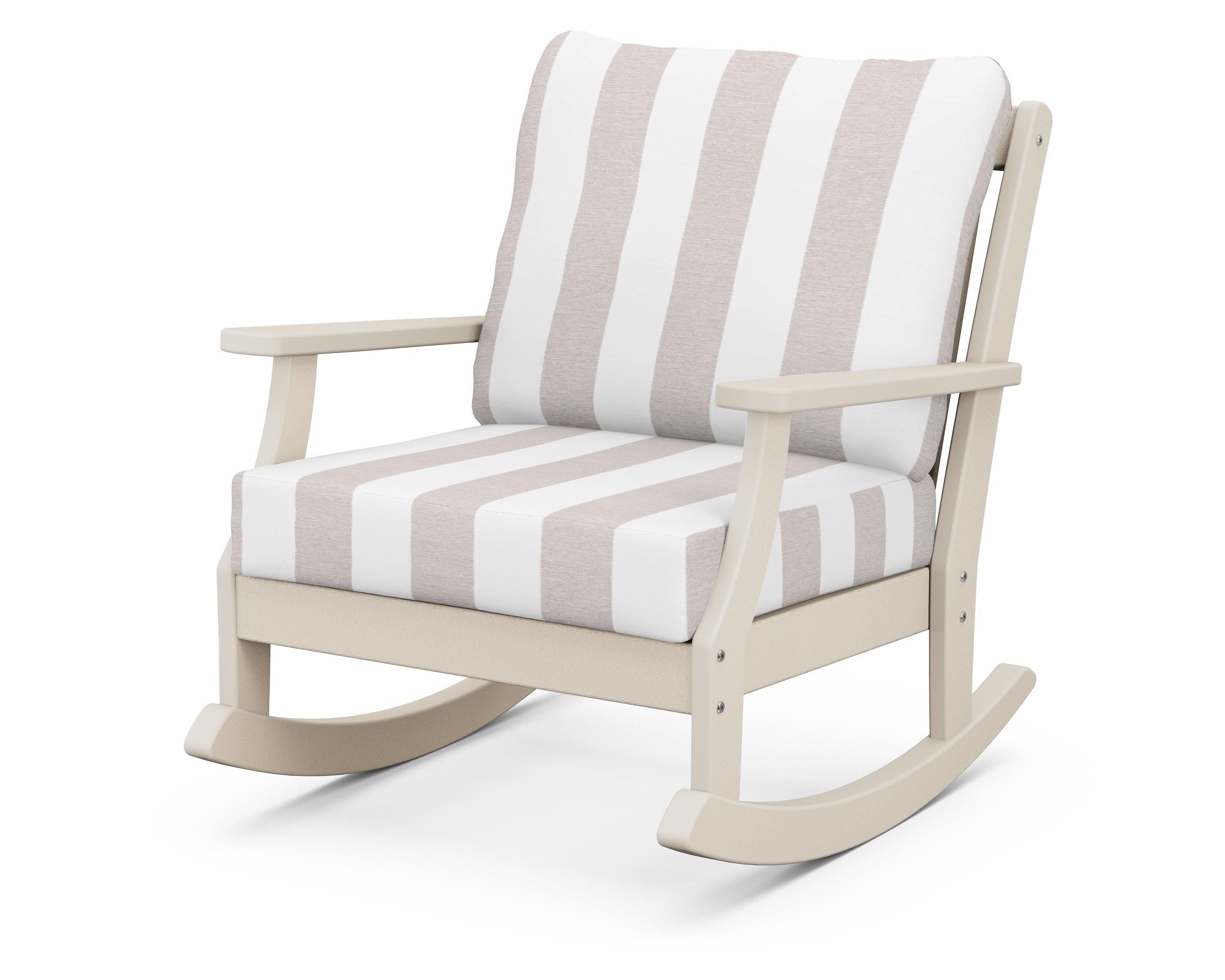 POLYWOOD® Braxton Deep Seating Rocking Chair in Sand / Cabana Stripe Dune Burlap