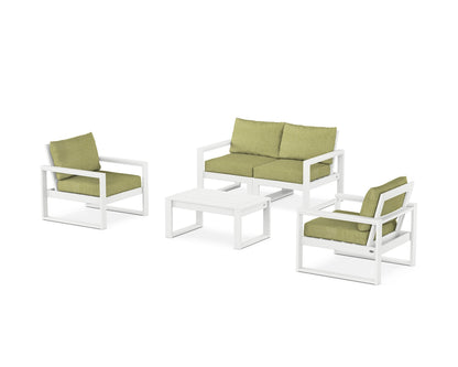 POLYWOOD® EDGE Sectional 4-Piece Deep Seating Set with Loveseat in White / Chartreuse Boucle