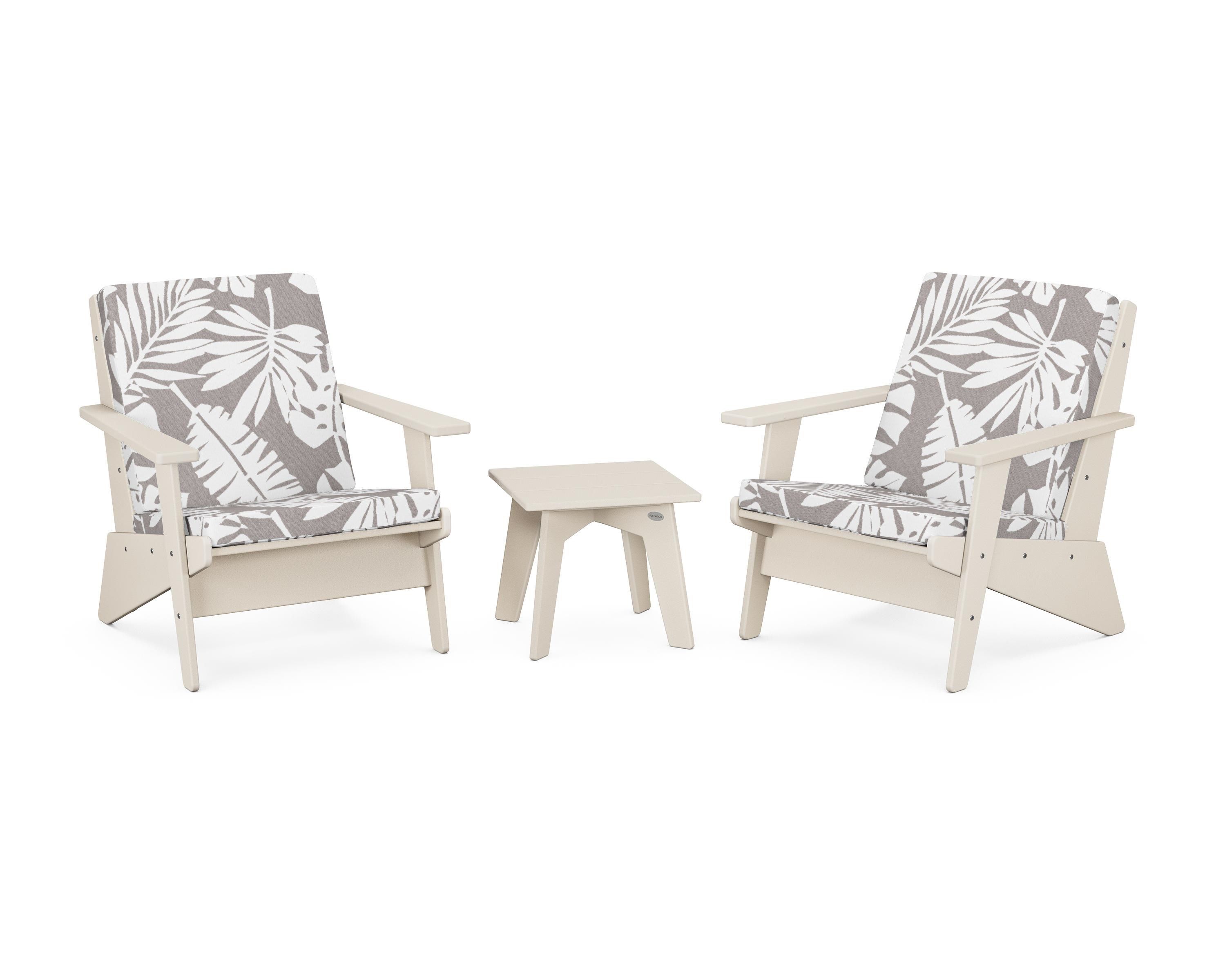 POLYWOOD® Riviera Modern Lounge 3-Piece Set in Sand / Leaf Grey Mist