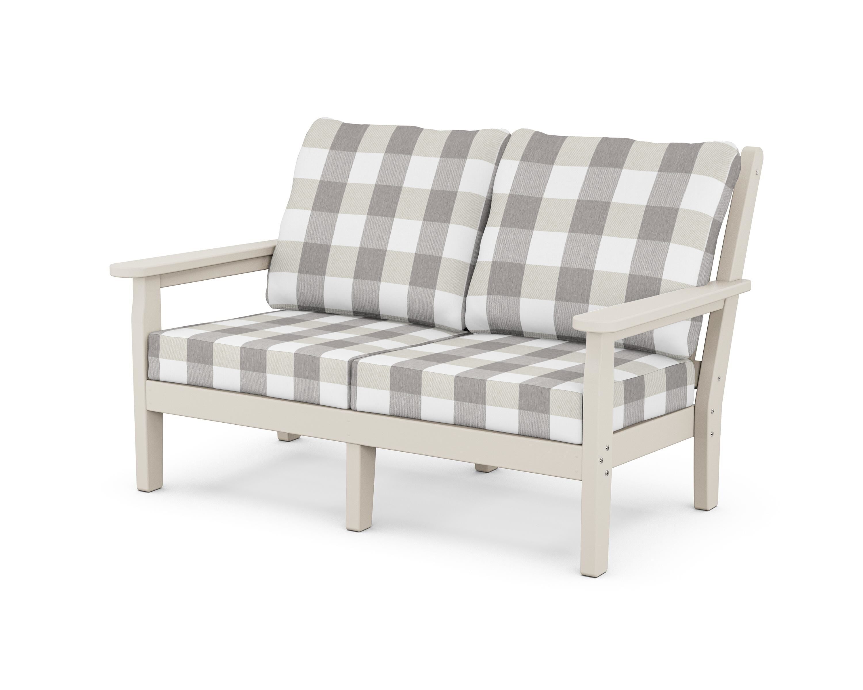 POLYWOOD® Chippendale Deep Seating Loveseat in Sand / Buffalo Plaid Grey Mist