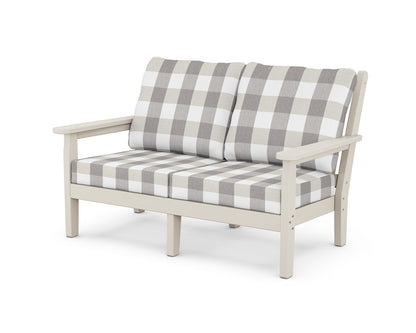 POLYWOOD® Chippendale Deep Seating Loveseat in Sand / Buffalo Plaid Grey Mist