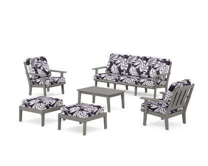 POLYWOOD® Oxford 6-Piece Lounge Sofa Set in Slate Grey / Leaf Navy