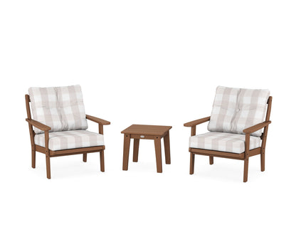 POLYWOOD® Mission 3-Piece Deep Seating Set in Teak / Buffalo Plaid Dune Burlap