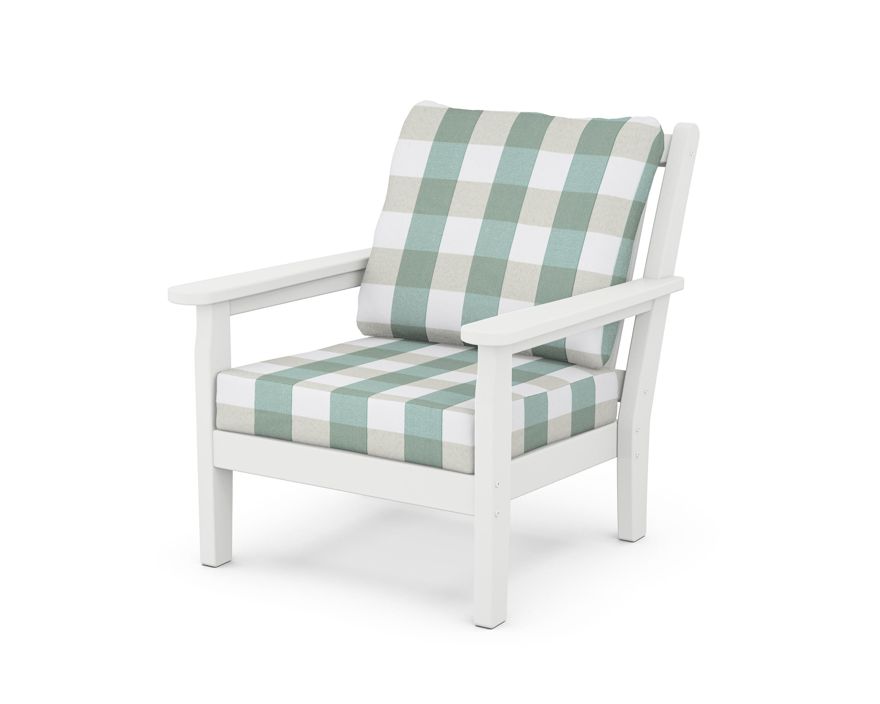 POLYWOOD® Chippendale Deep Seating Chair in White / Buffalo Plaid Glacier Spa