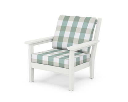POLYWOOD® Chippendale Deep Seating Chair in White / Buffalo Plaid Glacier Spa