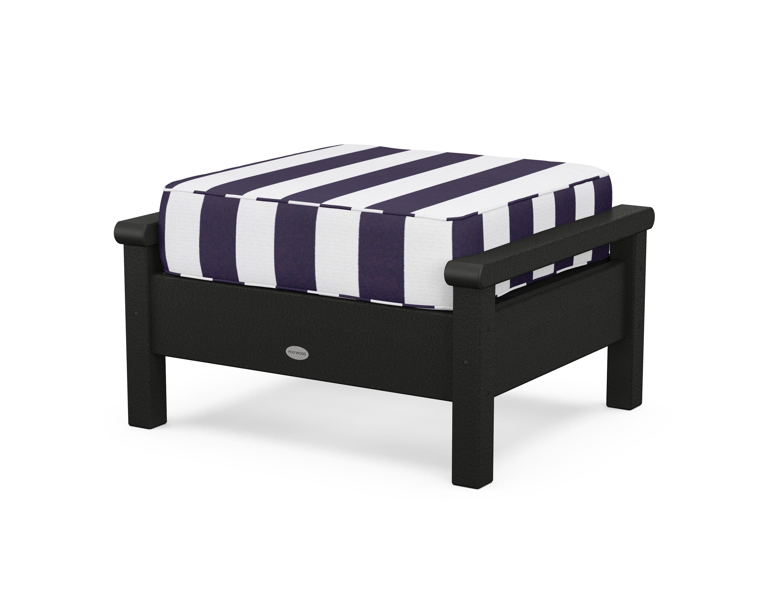 POLYWOOD® Harbour Deep Seating Ottoman in Black / Cabana Stripe Navy