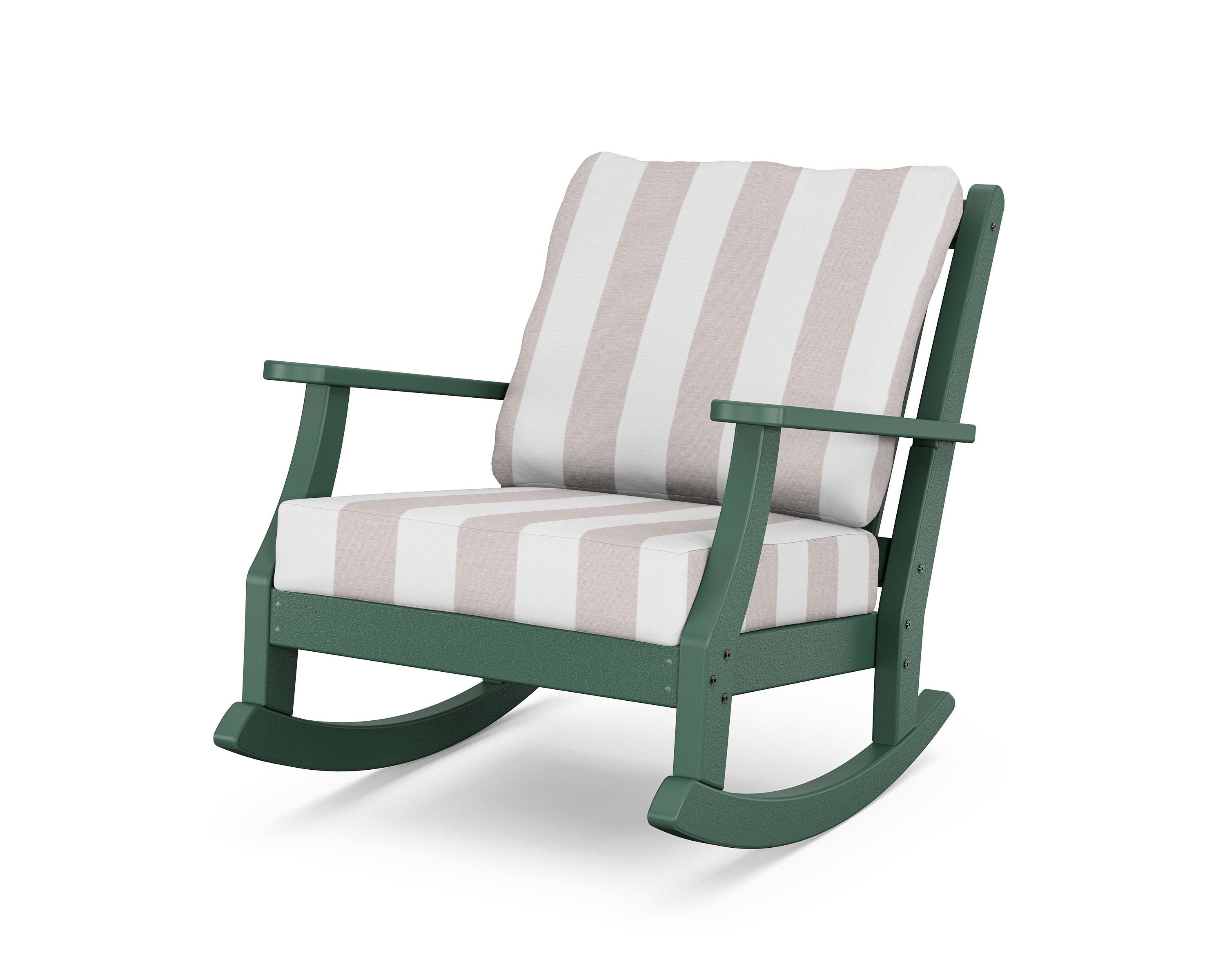 Country Living Wovendale Deep Seating Rocking Chair in Green / Cabana Stripe Dune Burlap