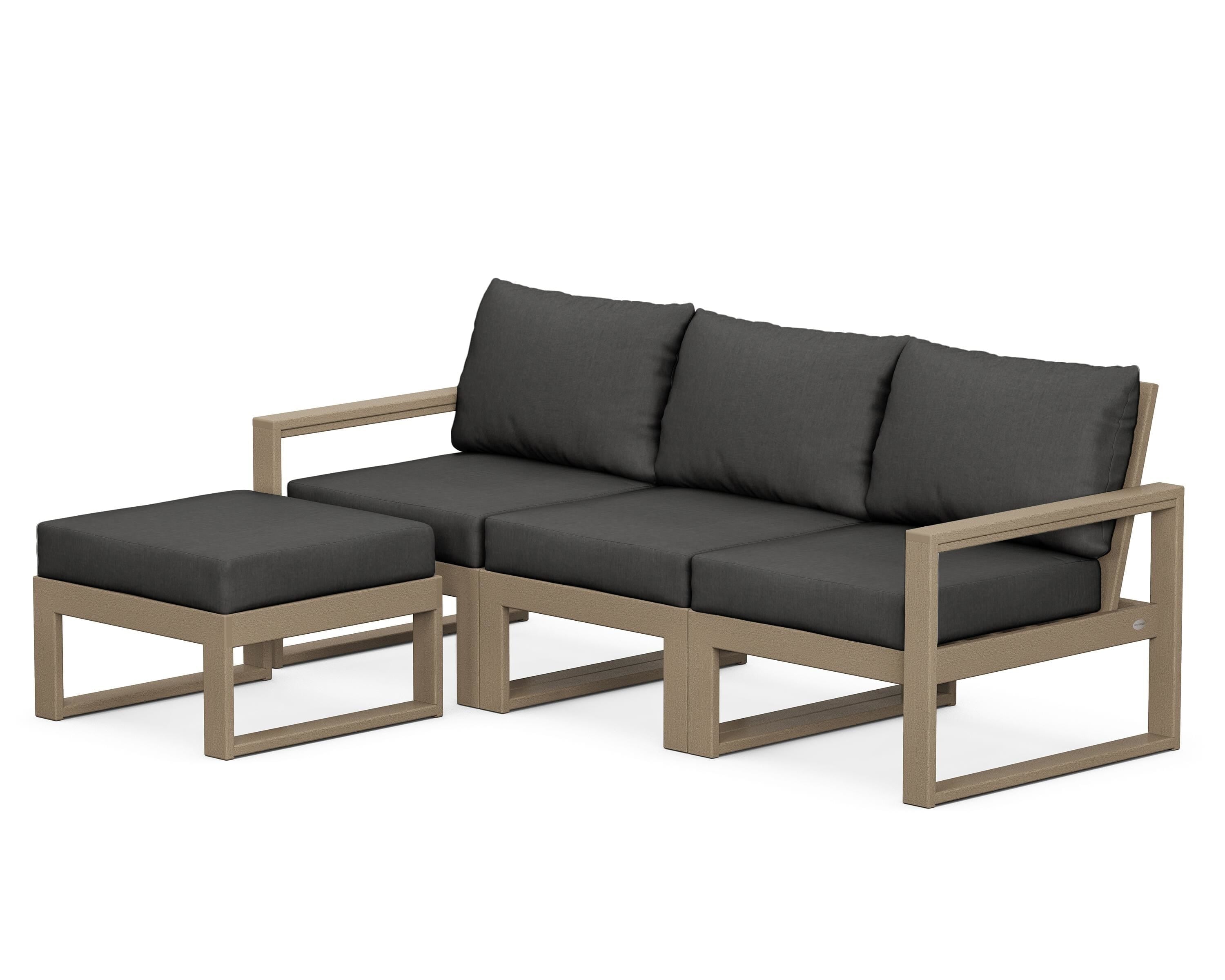 POLYWOOD® EDGE 4-Piece Modular Deep Seating Set with Ottoman in Vintage Sahara / Spectrum Carbon