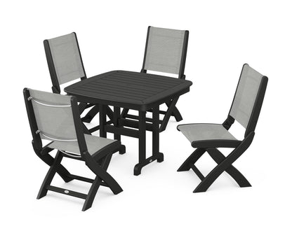 POLYWOOD® Coastal Folding Side Chair 5-Piece Dining Set in Black / Metallic Sling