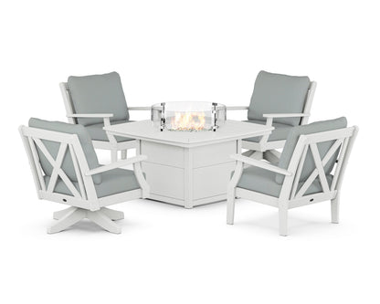 POLYWOOD® Braxton 5-Piece Deep Seating Set with Fire Table in Vintage White / Spa