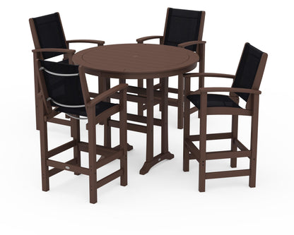 POLYWOOD® Coastal 5-Piece Nautical Trestle Bar Set in Mahogany / Black Sling