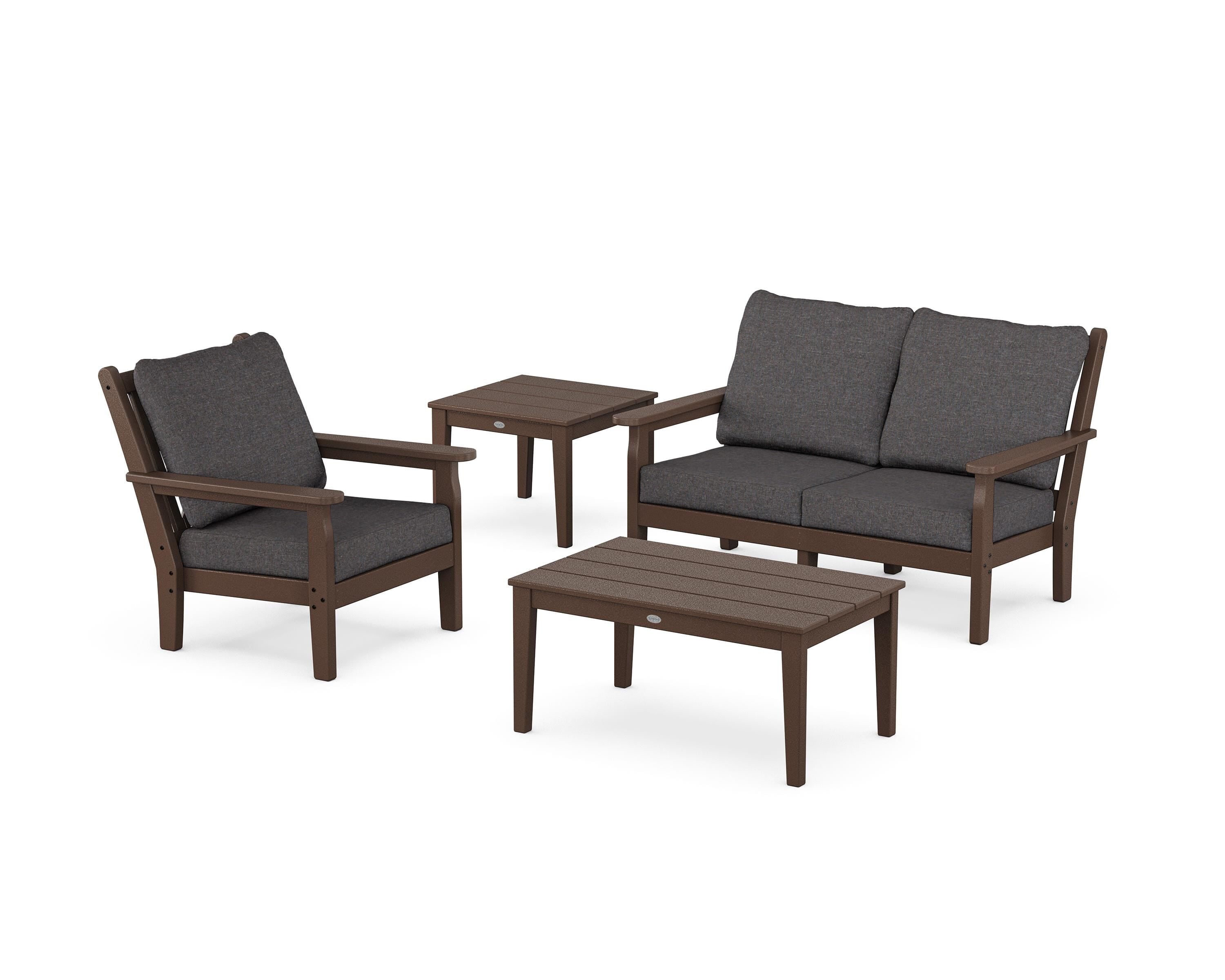 POLYWOOD® Chippendale 4-Piece Deep Seating Set in Mahogany / Ash Charcoal