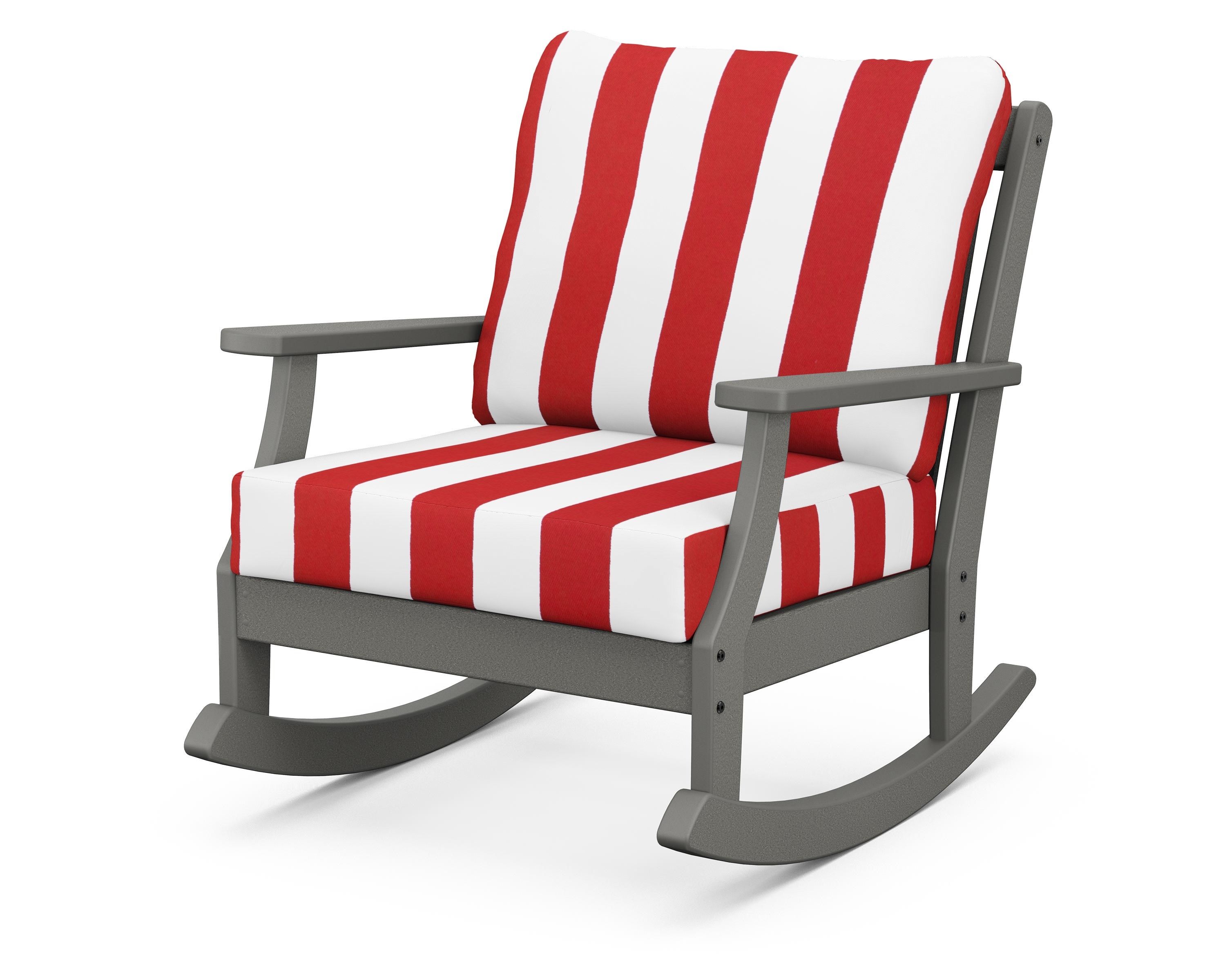 POLYWOOD® Braxton Deep Seating Rocking Chair in Slate Grey / Cabana Stripe Crimson