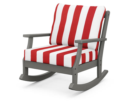 POLYWOOD® Braxton Deep Seating Rocking Chair in Slate Grey / Cabana Stripe Crimson