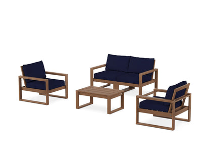 POLYWOOD® EDGE Sectional 4-Piece Deep Seating Set with Loveseat in Teak / Navy