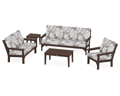 POLYWOOD® Vineyard 5 Piece Deep Seating Set in Mahogany / Leaf Grey Mist